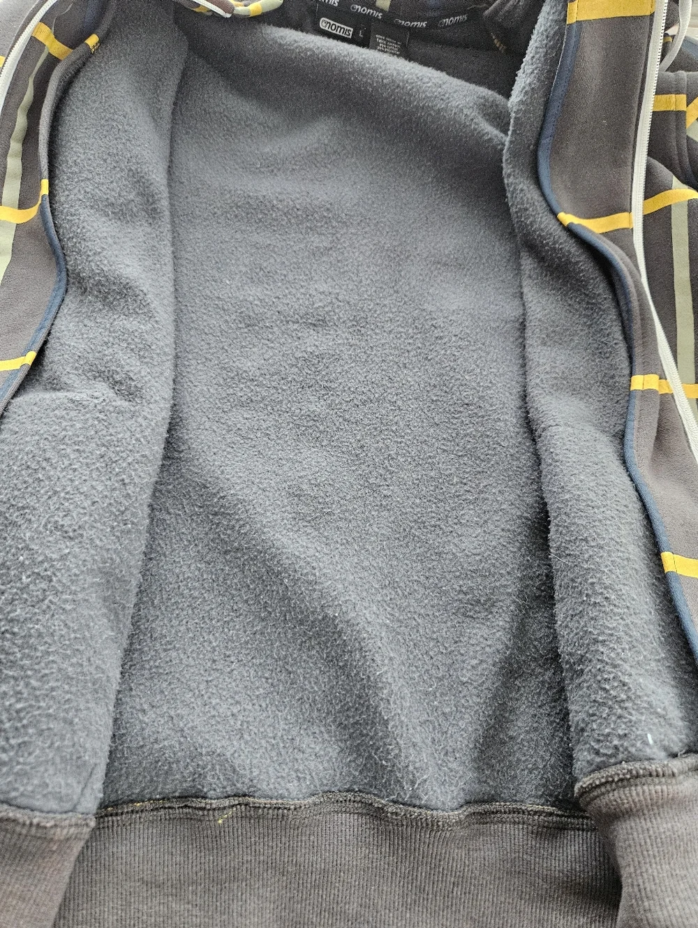 Vintage‎ Nomis Full Zip Hoodie Men Lg Gray Yellow Plaid Snowboard Streetwear Y2K